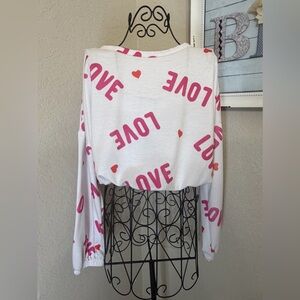 White Long Sleeve Top with Pink and Red Love Print